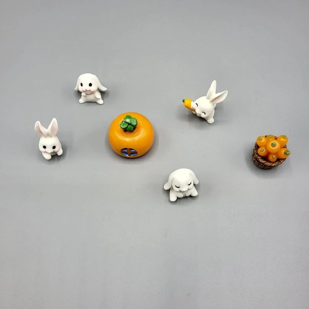 Easter Decor Miniature Rabbit Figurines Set Doll House Carrot Basket Orange